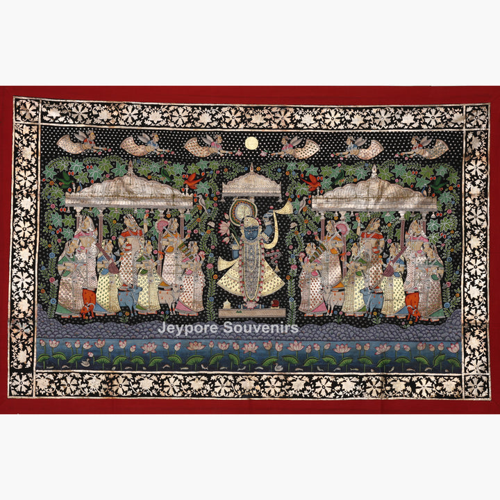 Hand-Painted Pichwai Shrinathji Painting with real silver and gold leaf work