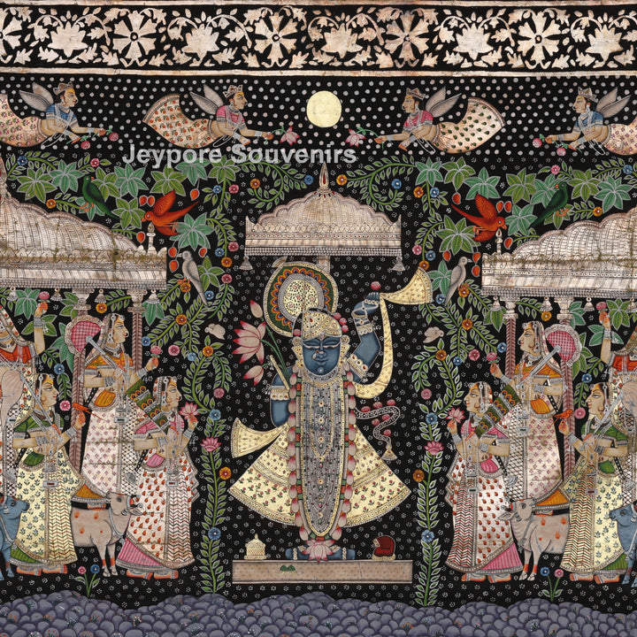 Hand-Painted Pichwai Shrinathji Painting with real silver and gold leaf work