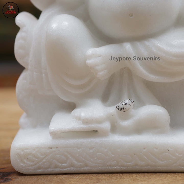 Handcrafted White Marble Lakshmi Ganesha Statue Pair