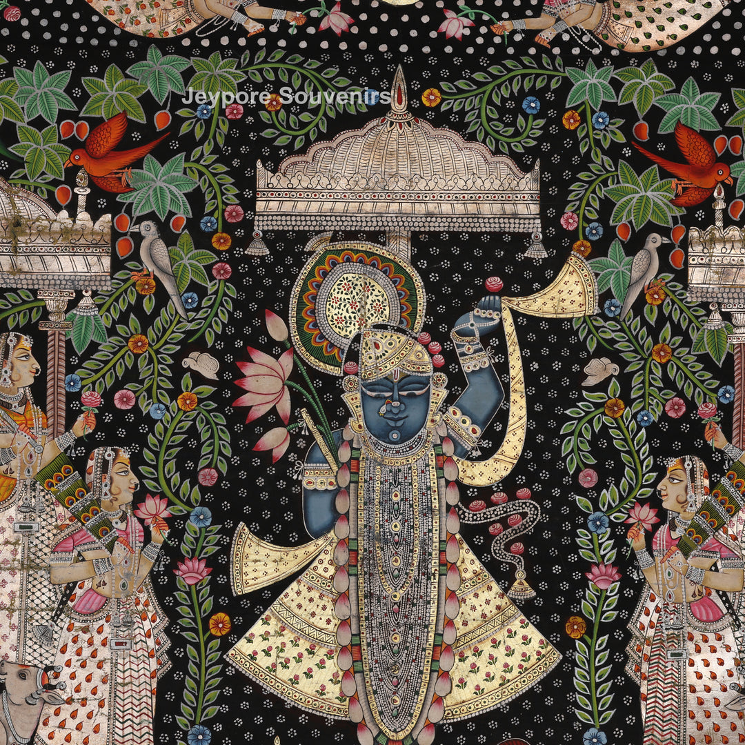 Hand-Painted Pichwai Shrinathji Painting with real silver and gold leaf work