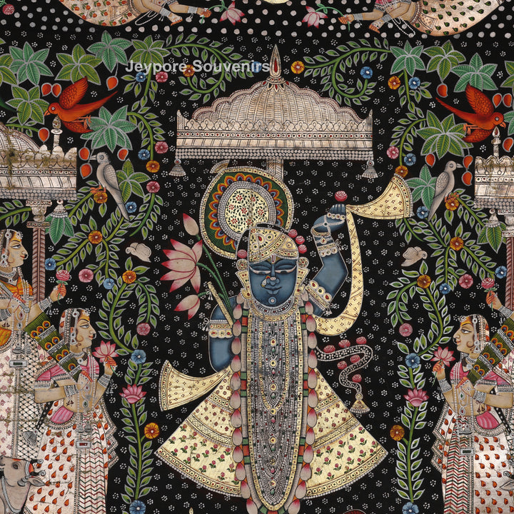 Hand-Painted Pichwai Shrinathji Painting with real silver and gold leaf work