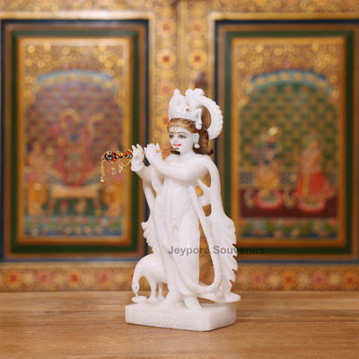 9" Elegant Pure White Marble Radha Krishna Statue Pair - Handcrafted by Indian Artisans