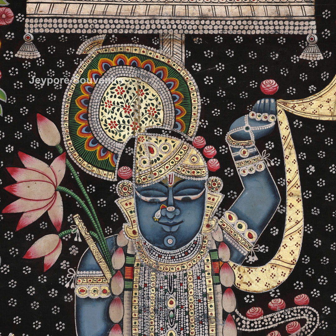 Hand-Painted Pichwai Shrinathji Painting with real silver and gold leaf work