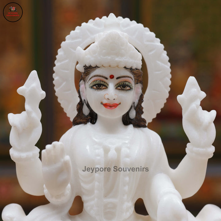 Handcrafted White Marble Lakshmi Ganesha Statue Pair