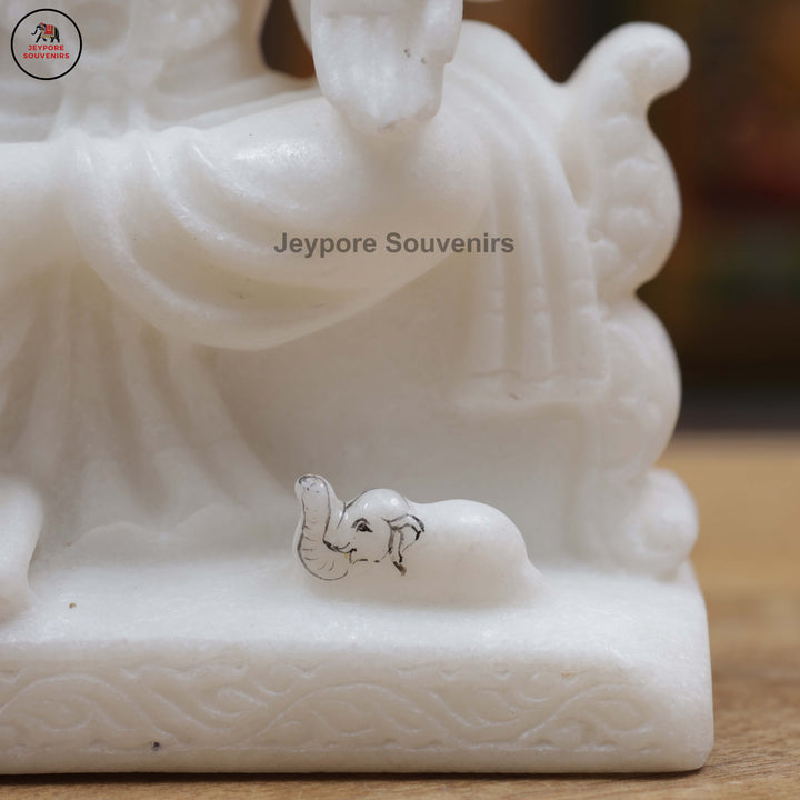 Handcrafted White Marble Lakshmi Ganesha Statue Pair
