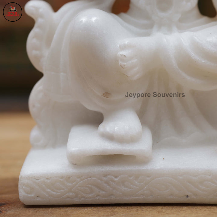 Handcrafted White Marble Lakshmi Ganesha Statue Pair