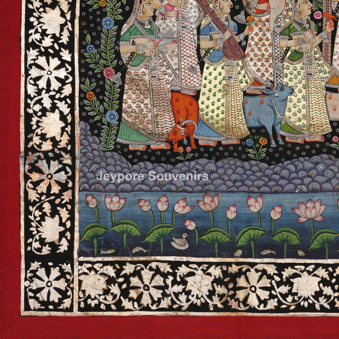 Hand-Painted Pichwai Shrinathji Painting with real silver and gold leaf work