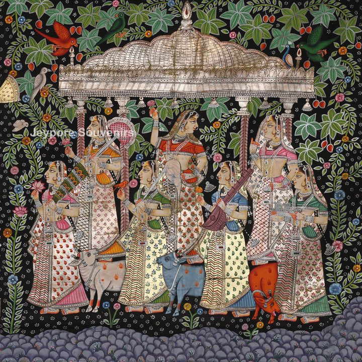 Hand-Painted Pichwai Shrinathji Painting with real silver and gold leaf work