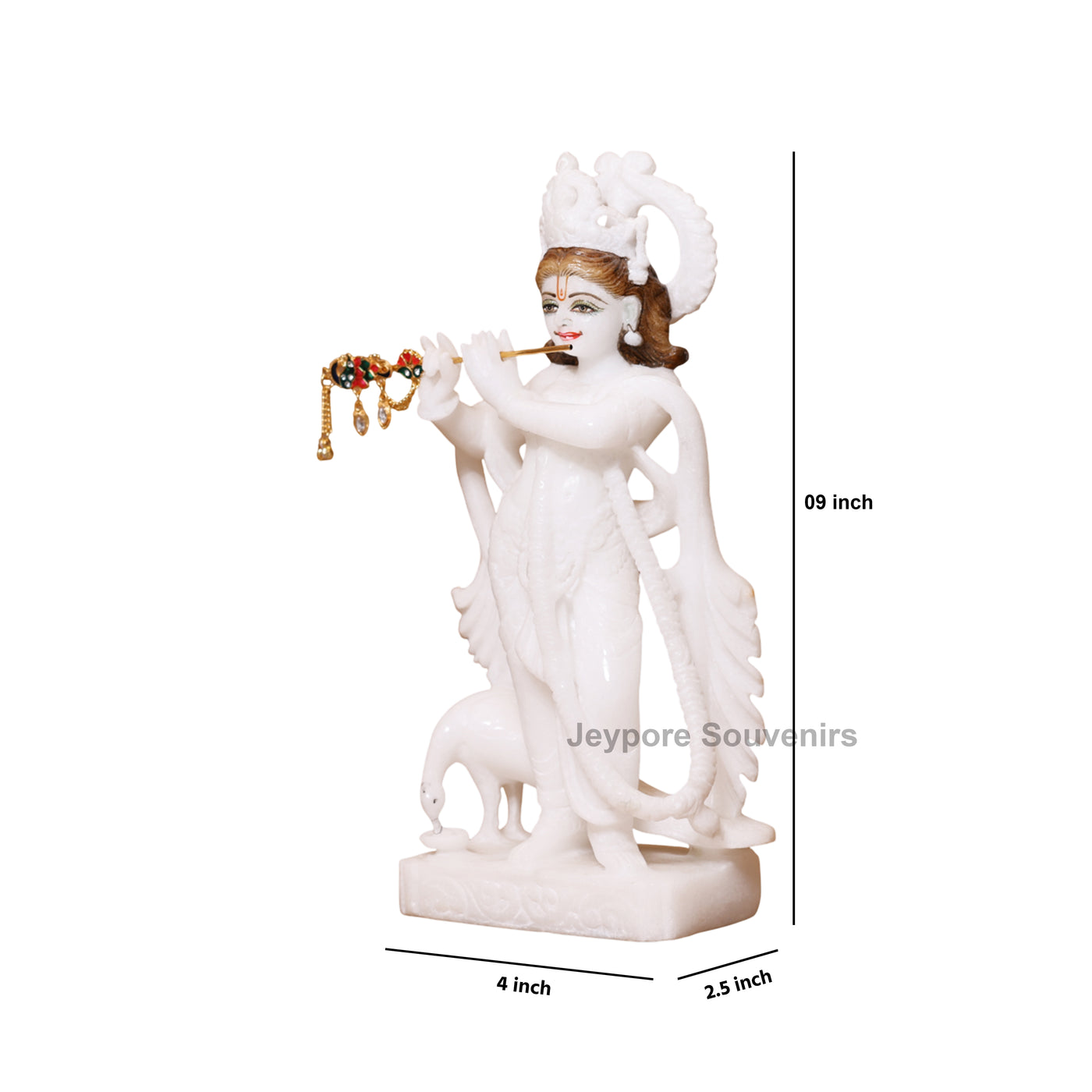 9" Elegant Pure White Marble Radha Krishna Statue Pair - Handcrafted by Indian Artisans