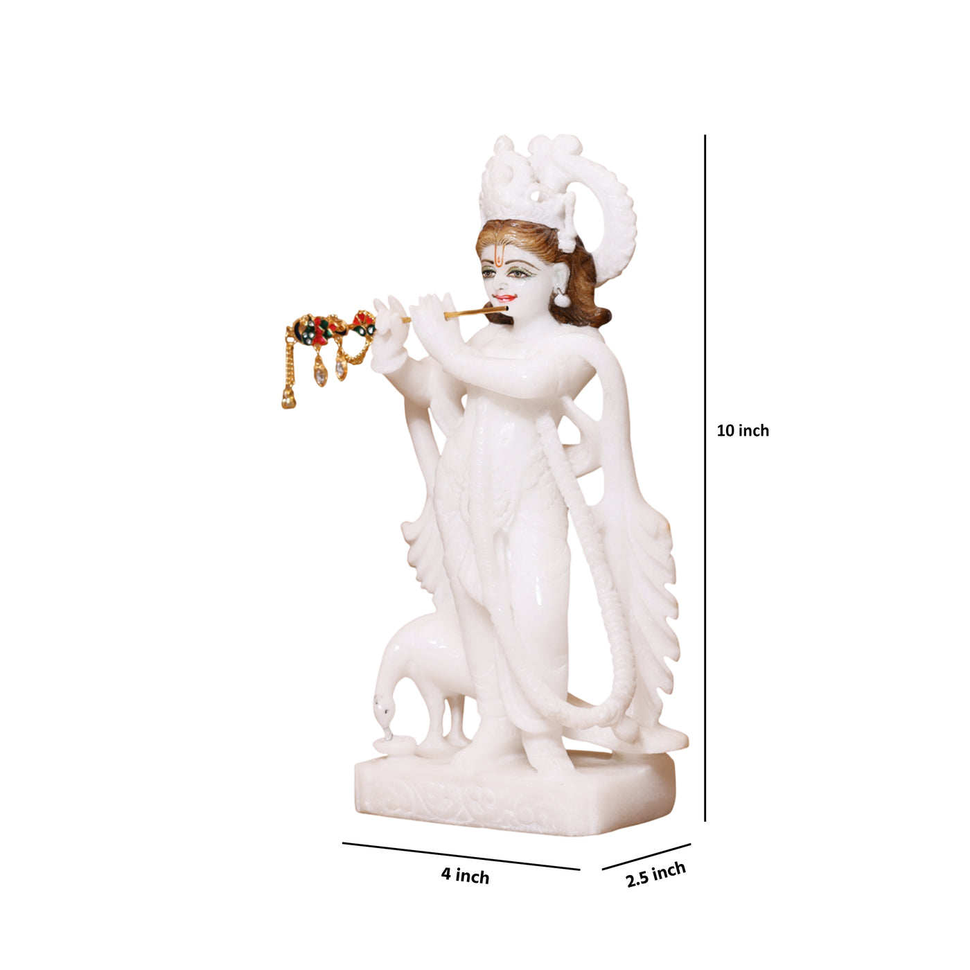 10" Elegant Pure White Marble Radha Krishna Statue Pair