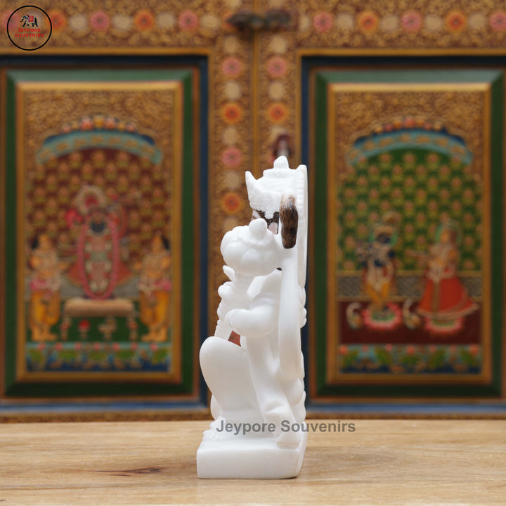 Handcrafted White Marble Lord Hanuman Idol in Blessing Posture
