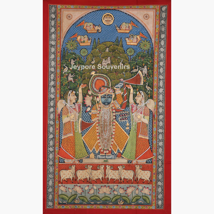 Hand-Painted Pichwai Shrinathji Painting on Cotton Cloth