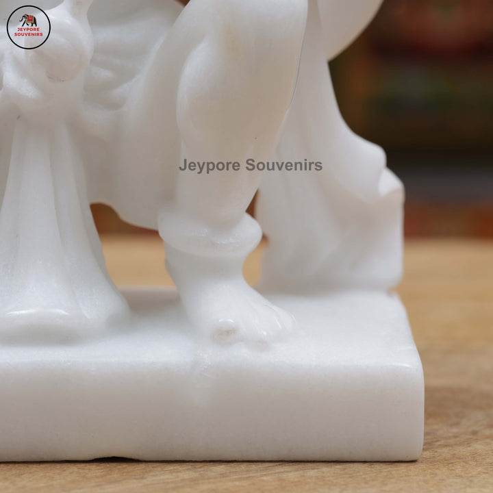 Handcrafted White Marble Lord Hanuman Idol in Blessing Posture