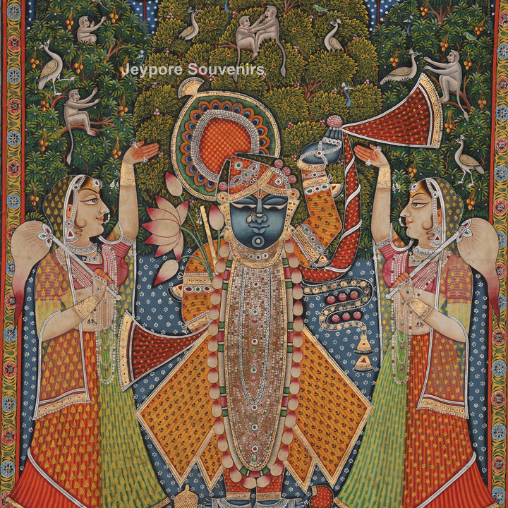 Hand-Painted Pichwai Shrinathji Painting on Cotton Cloth