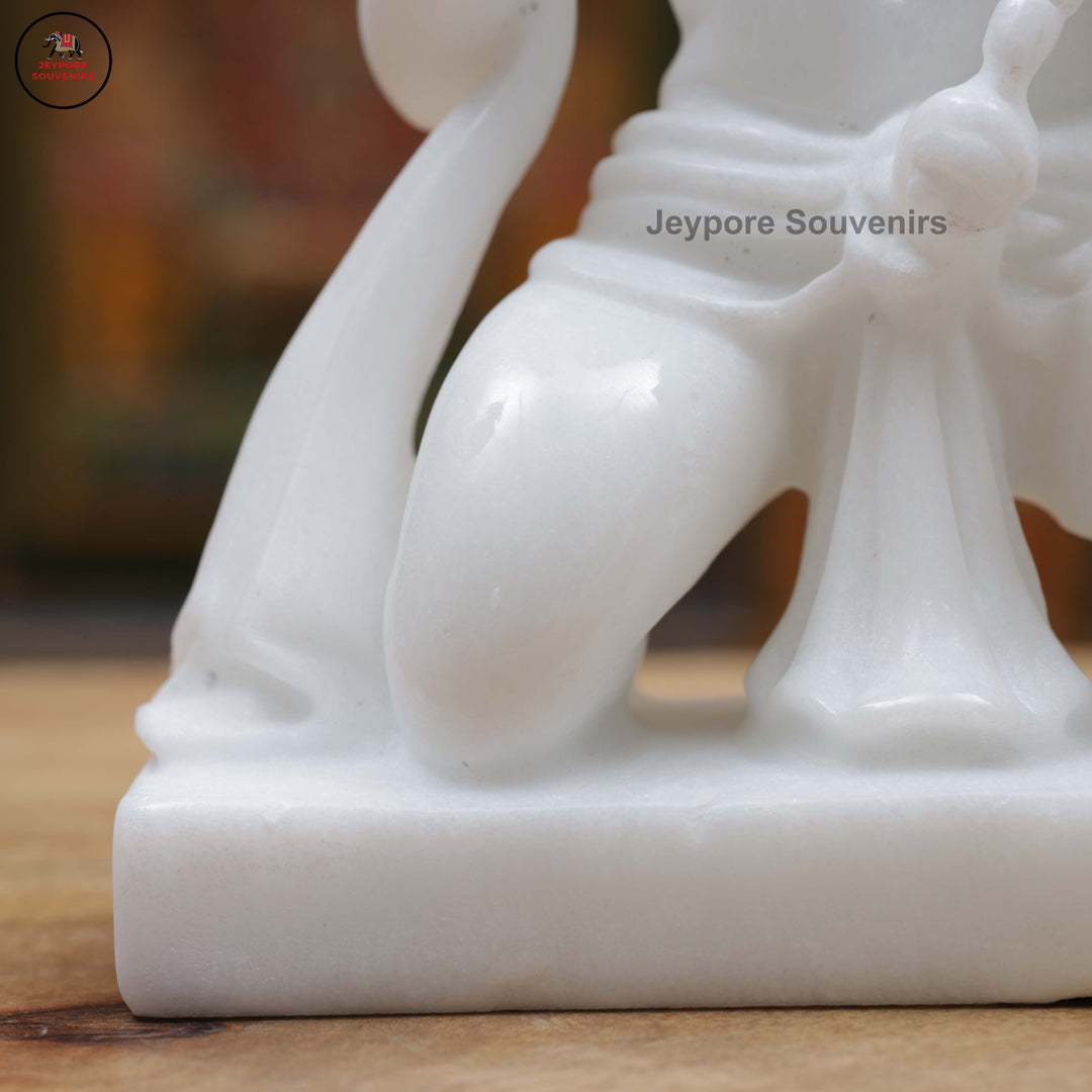 Handcrafted White Marble Lord Hanuman Idol in Blessing Posture