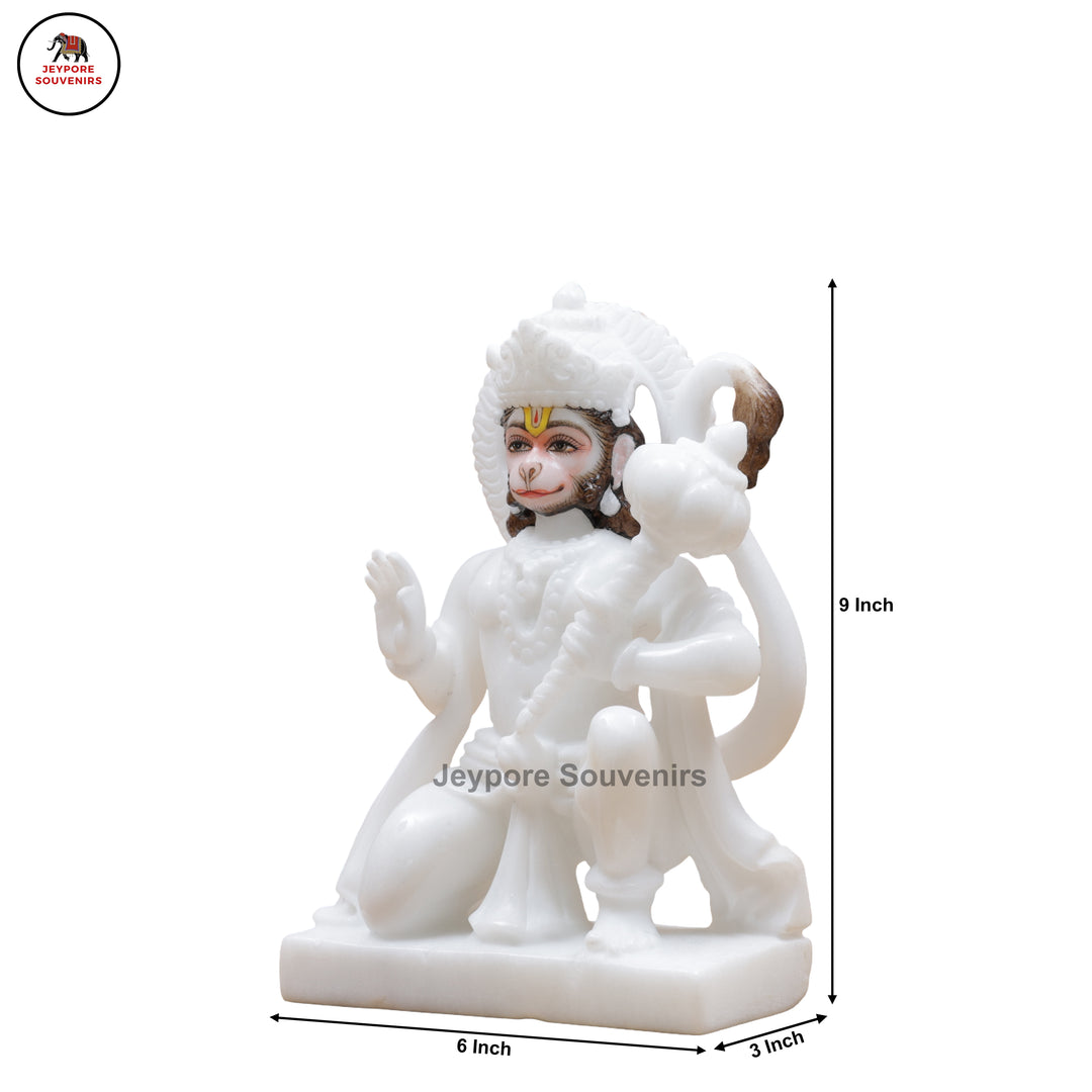 Handcrafted White Marble Lord Hanuman Idol in Blessing Posture