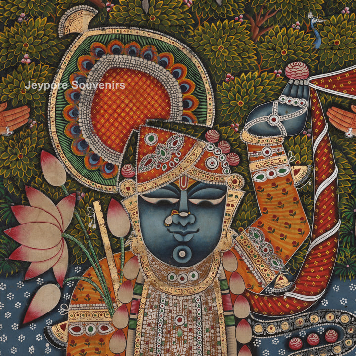 Hand-Painted Pichwai Shrinathji Painting on Cotton Cloth