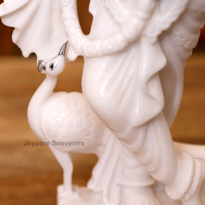 12" Stunning Pure White Marble Radha Krishna Statue Pair - Crafted by Indian Artisans