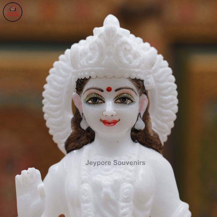 Hand-Carved White Marble Radha Krishna Idol Set with Peacock Motifs