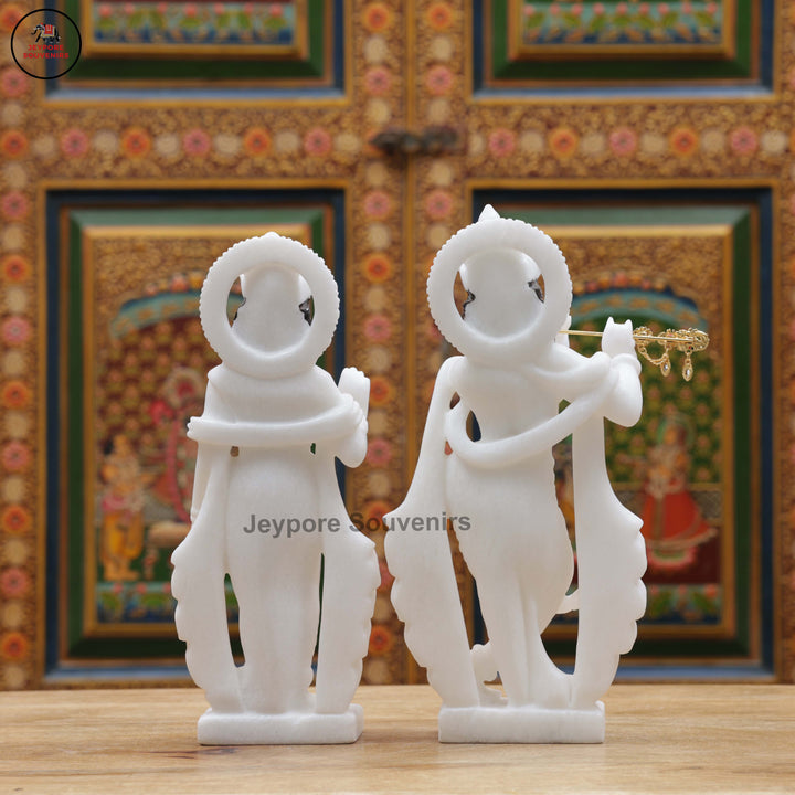 Hand-Carved Pure White Marble Radha Krishna Idol Set