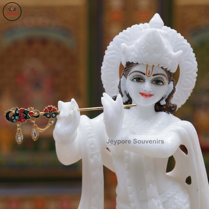 Hand-Carved Pure White Marble Radha Krishna Idol Set