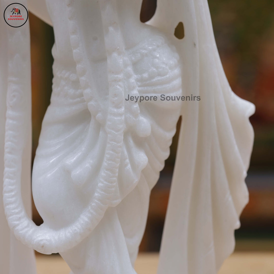 Hand-Carved Pure White Marble Radha Krishna Idol Set