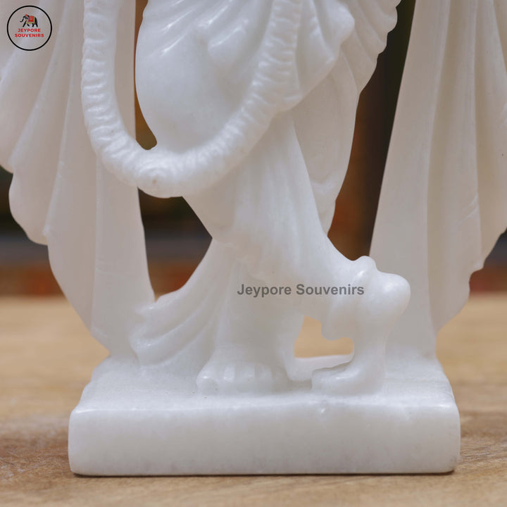 Hand-Carved Pure White Marble Radha Krishna Idol Set
