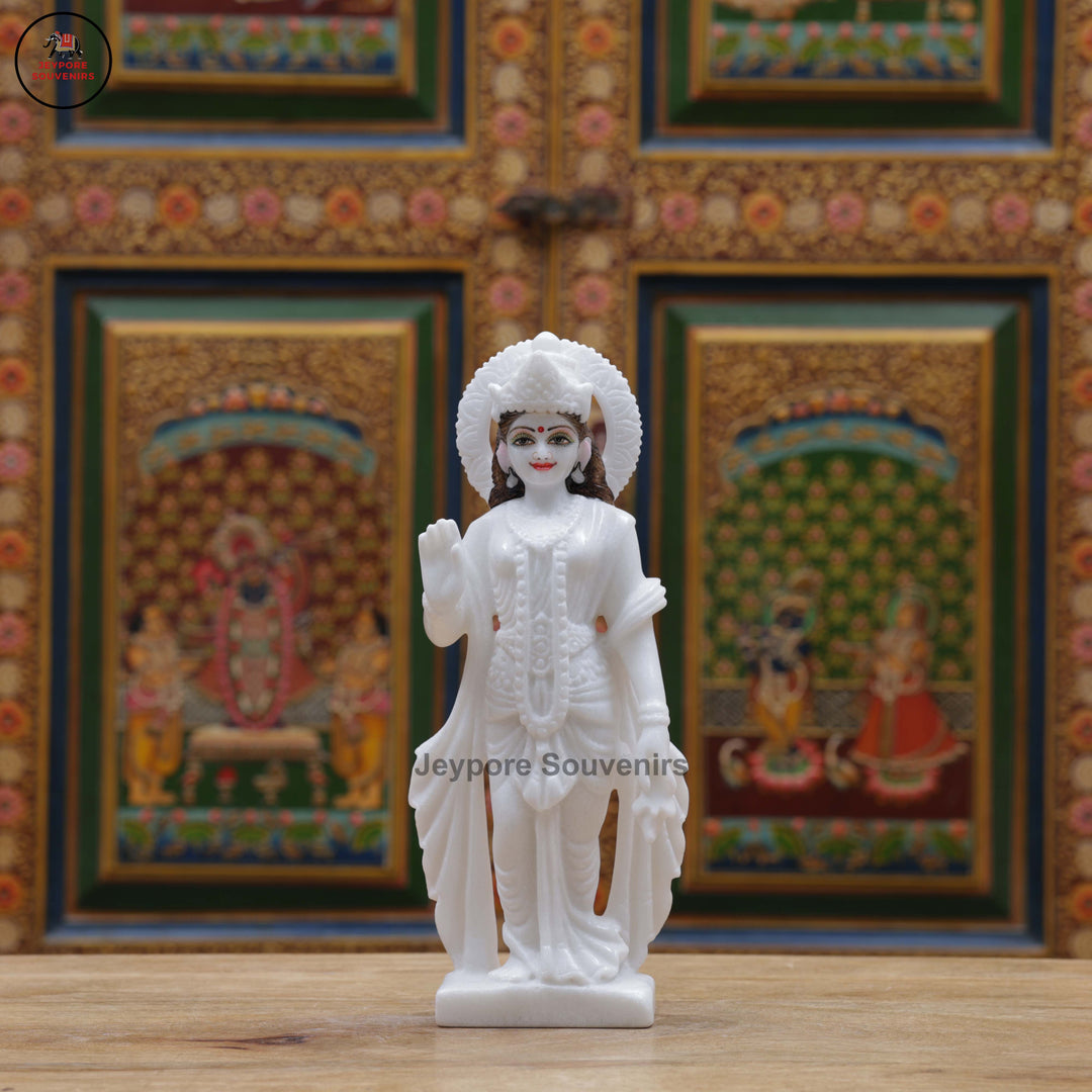 Hand-Carved Pure White Marble Radha Krishna Idol Set