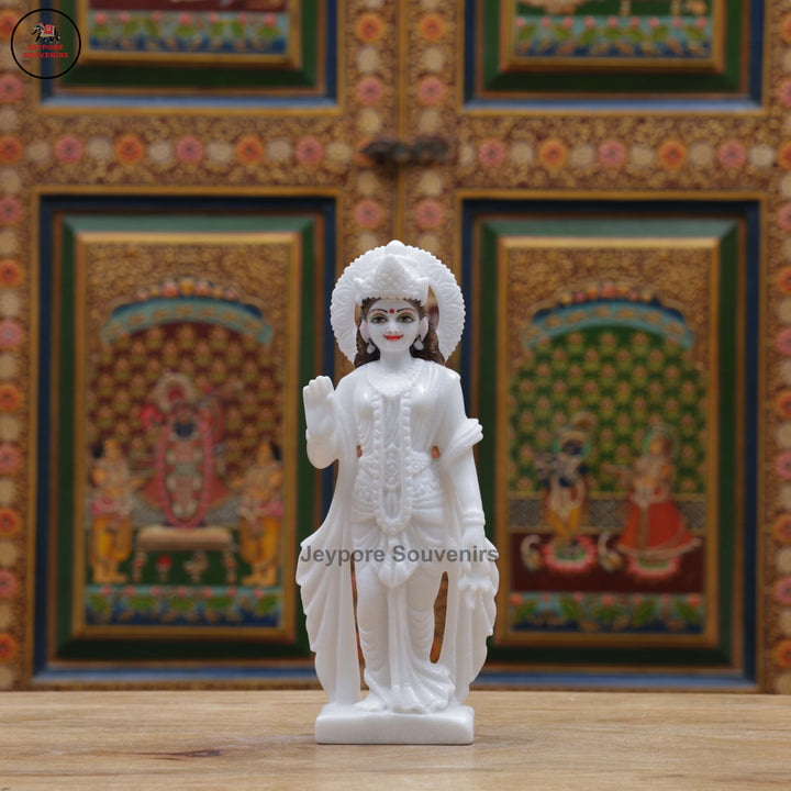 Hand-Carved Pure White Marble Radha Krishna Idol Set