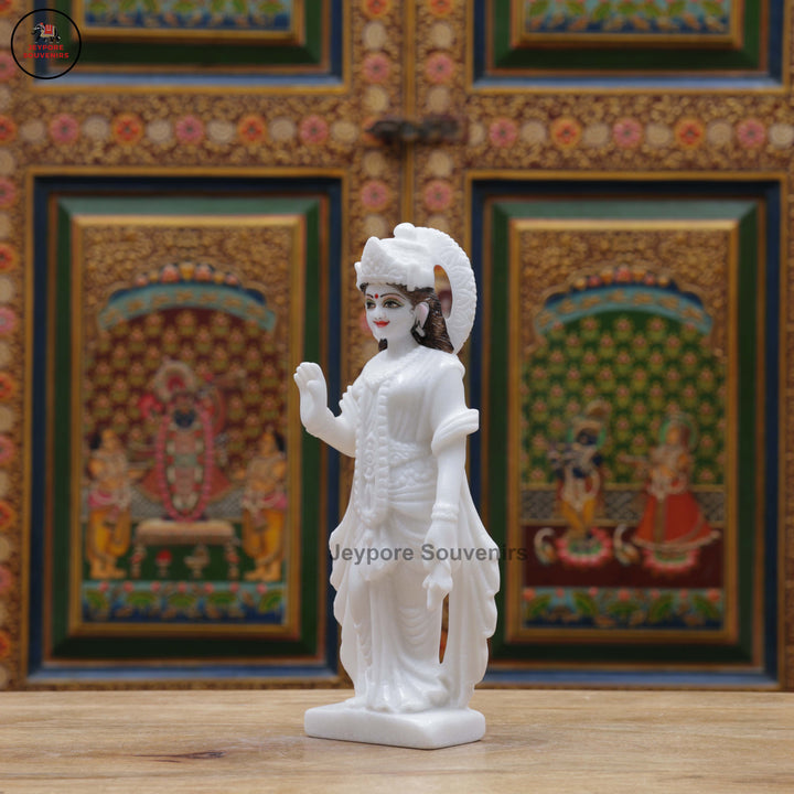 Hand-Carved Pure White Marble Radha Krishna Idol Set