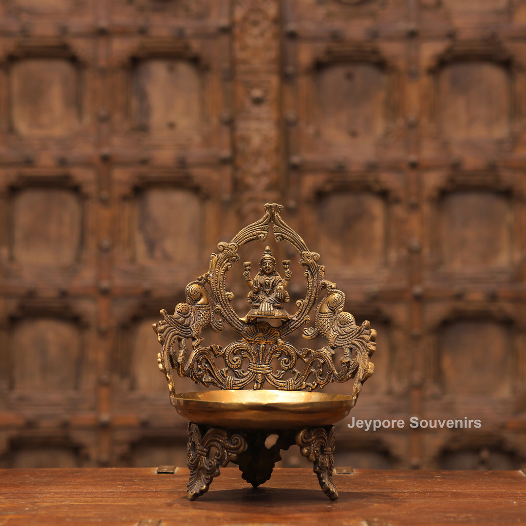 Handcrafted Brass Lakshmi Peacock Lamp for Home Temple