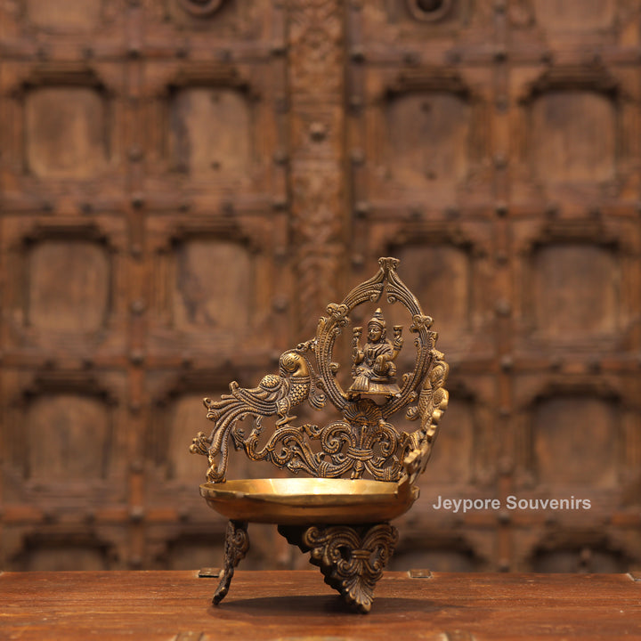 Handcrafted Brass Lakshmi Peacock Lamp for Home Temple