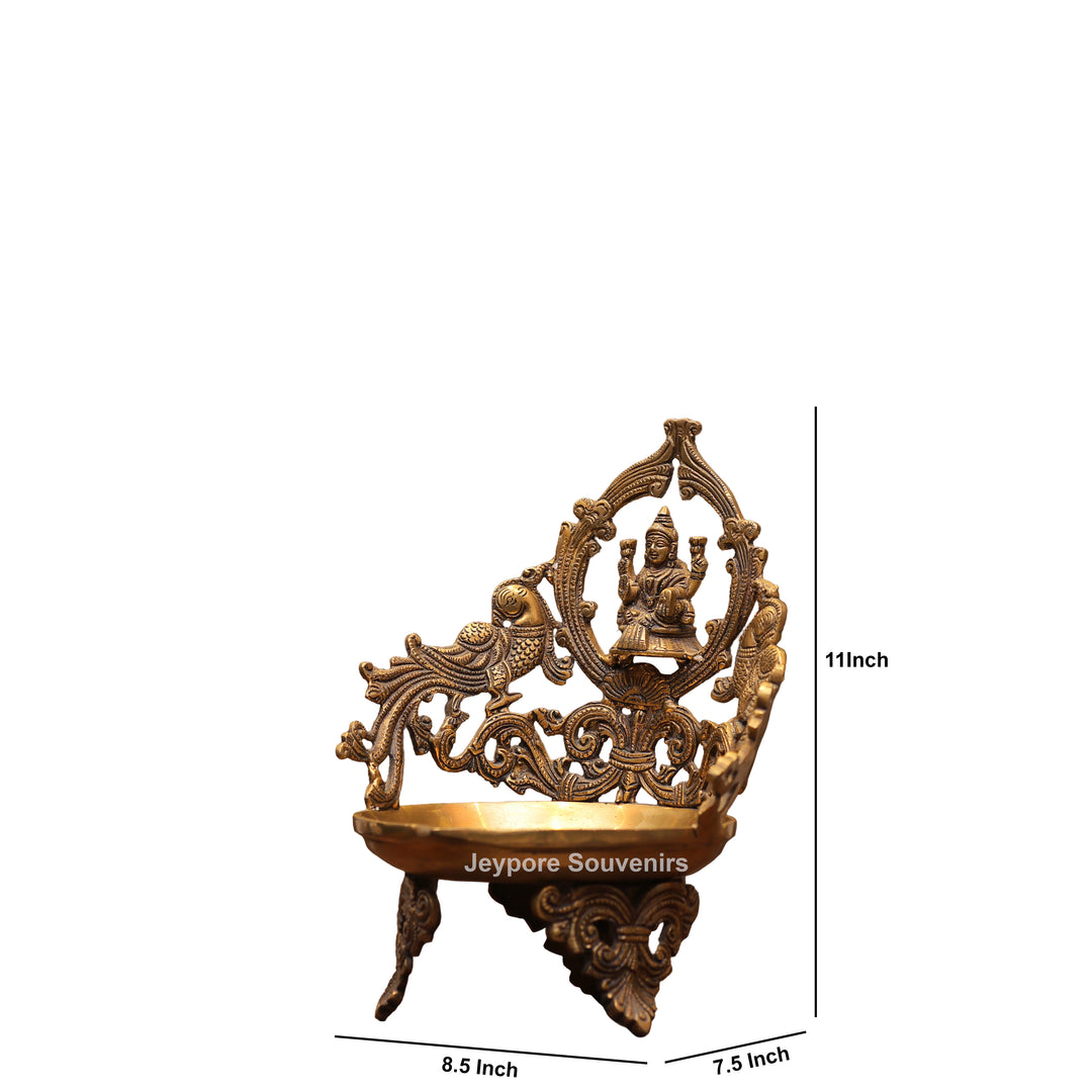 Handcrafted Brass Lakshmi Peacock Lamp for Home Temple