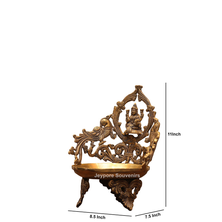 Handcrafted Brass Lakshmi Peacock Lamp for Home Temple
