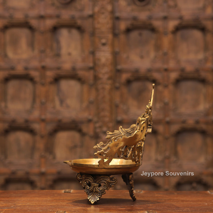 Handcrafted Brass Lakshmi Peacock Lamp for Home Temple