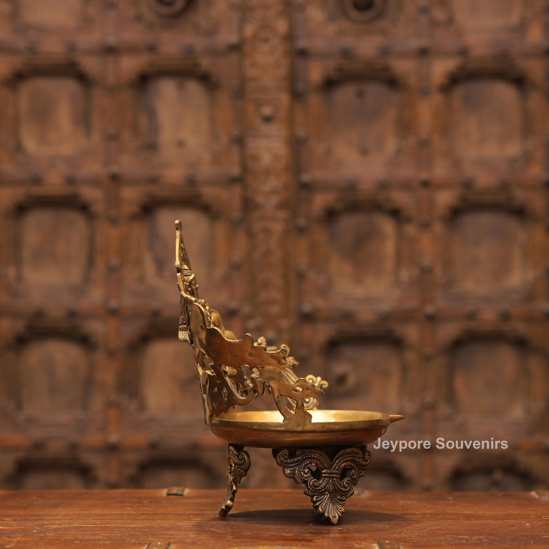 Handcrafted Brass Lakshmi Peacock Lamp for Home Temple