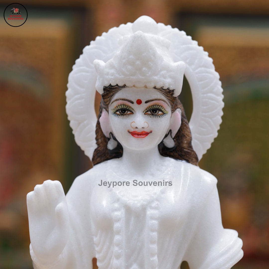 Hand-Carved Pure White Marble Radha Krishna Idol Set