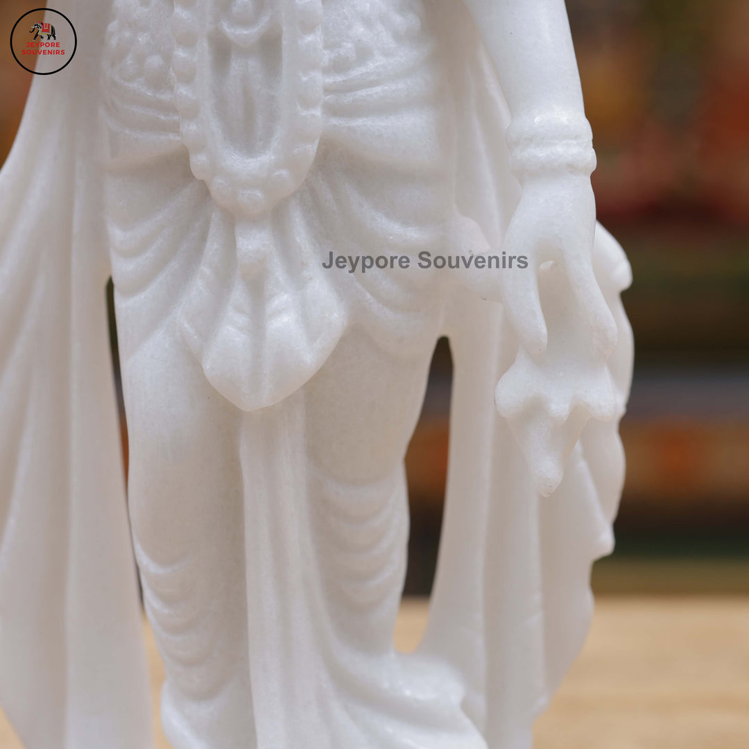 Hand-Carved Pure White Marble Radha Krishna Idol Set