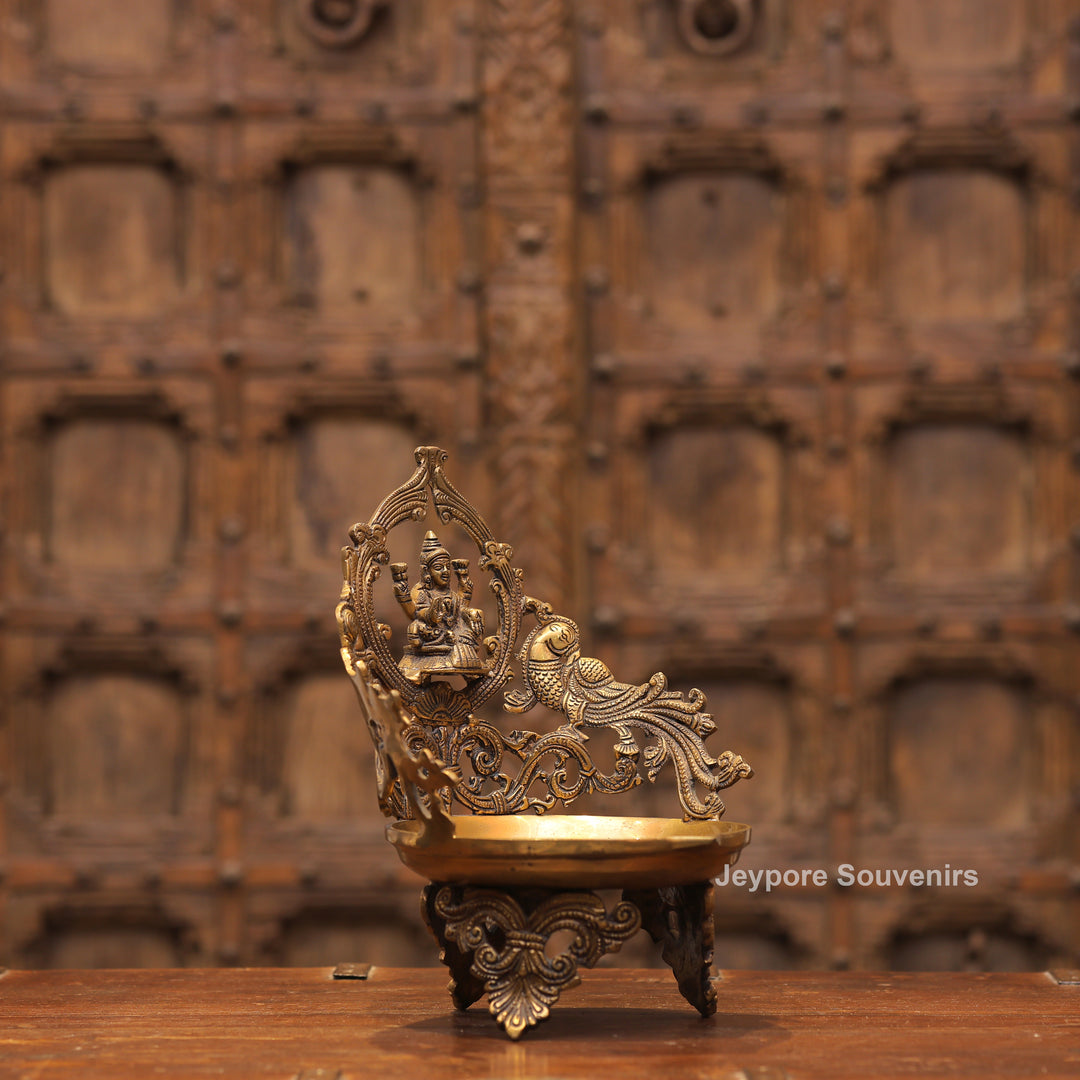 Handcrafted Brass Lakshmi Peacock Lamp for Home Temple