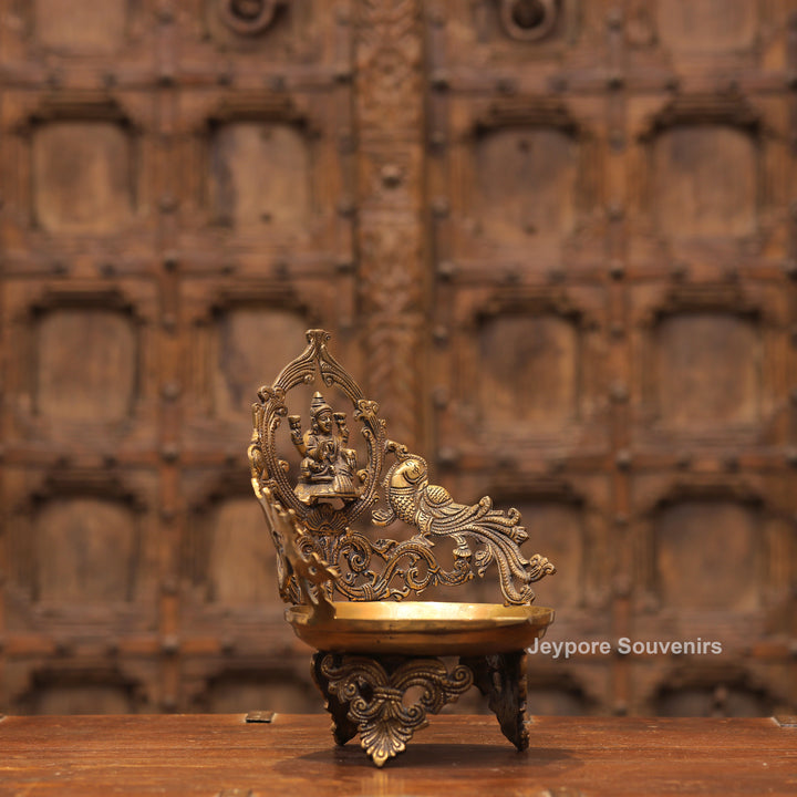 Handcrafted Brass Lakshmi Peacock Lamp for Home Temple