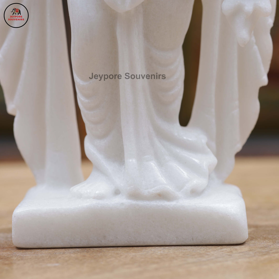 Hand-Carved Pure White Marble Radha Krishna Idol Set