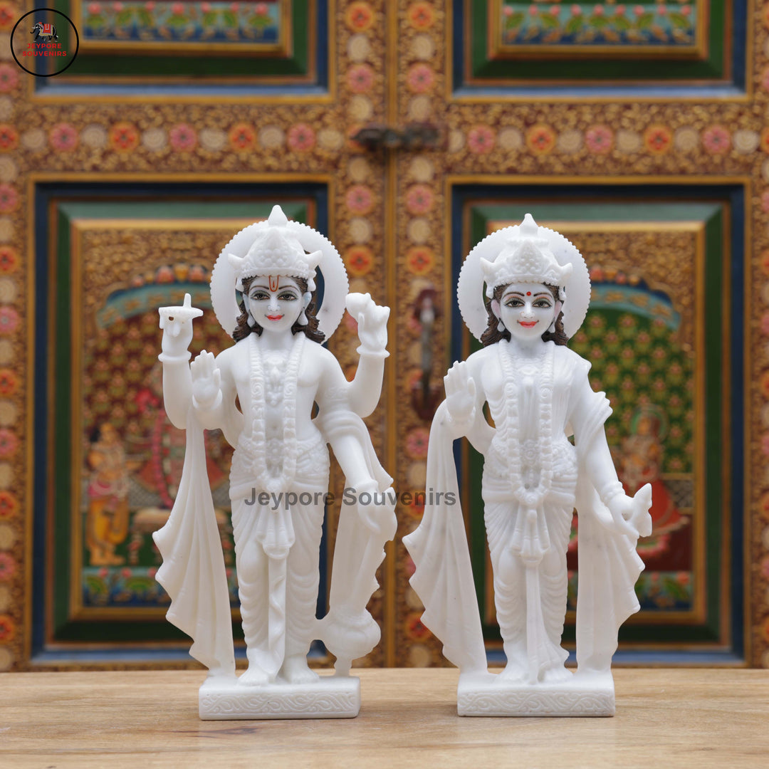 Handcrafted White Marble Lakshmi Narayan Standing Statue Set