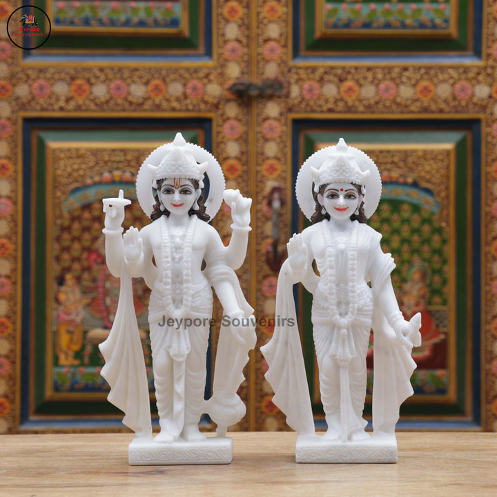 Handcrafted White Marble Lakshmi Narayan Standing Statue Set