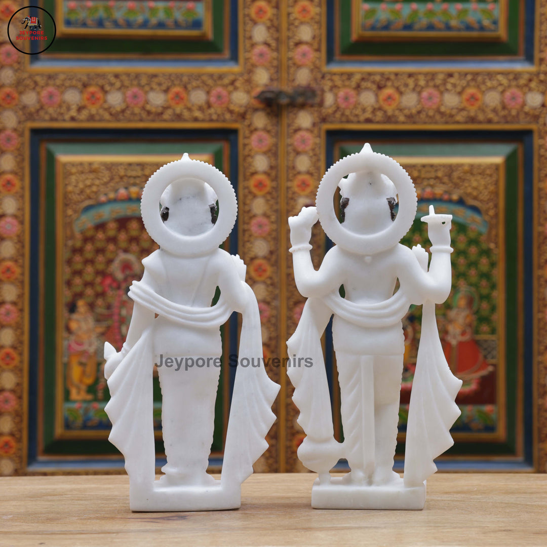 Handcrafted White Marble Lakshmi Narayan Standing Statue Set