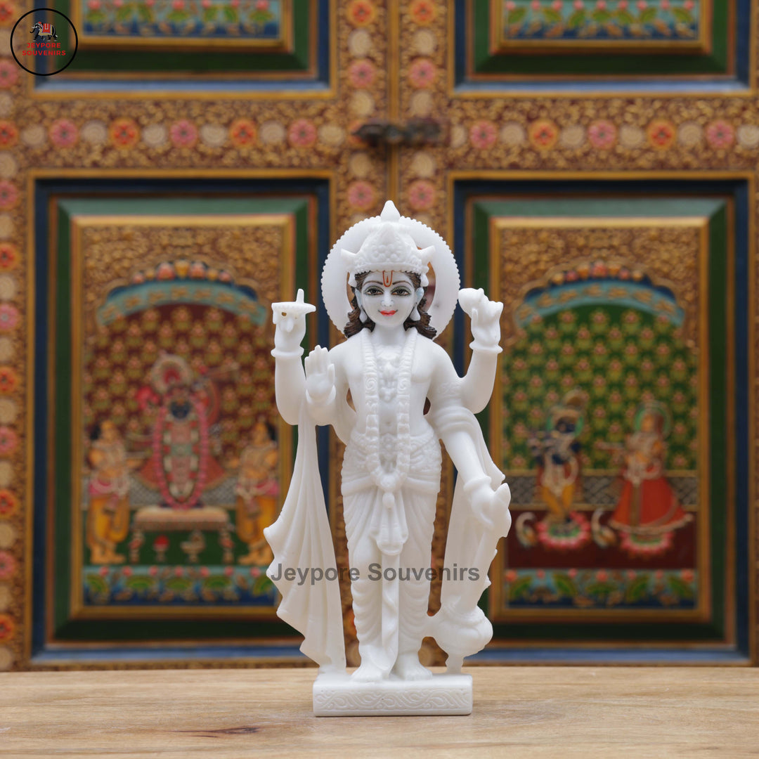 Handcrafted White Marble Lakshmi Narayan Standing Statue Set