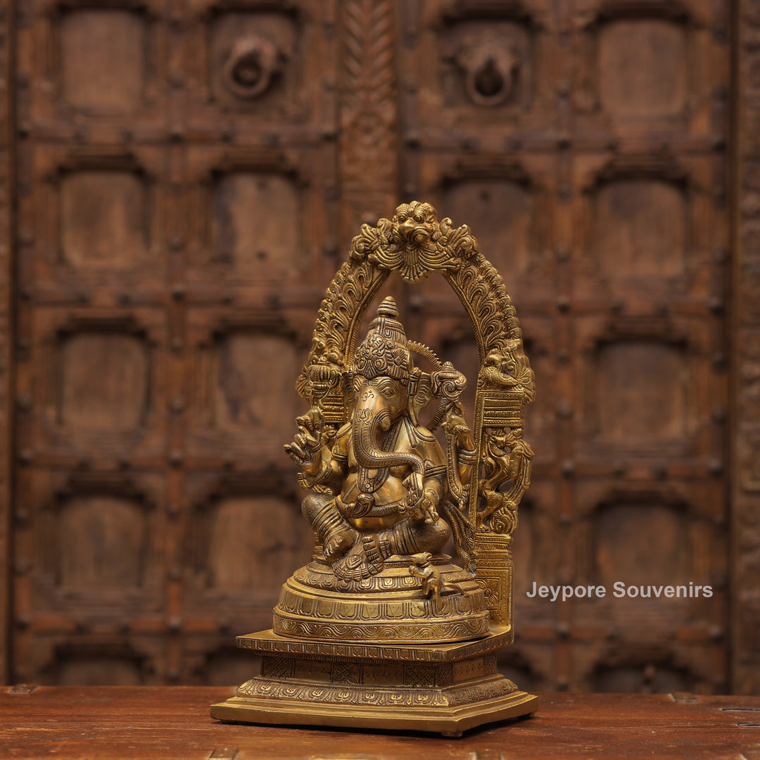 Handcrafted Brass Lord Ganesha Statue with Ornamental Arch