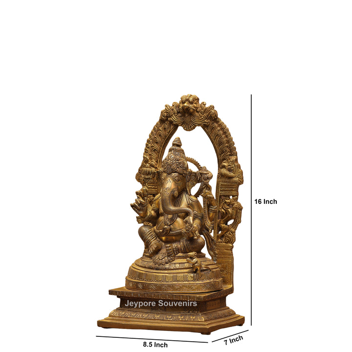 Handcrafted Brass Lord Ganesha Statue with Ornamental Arch
