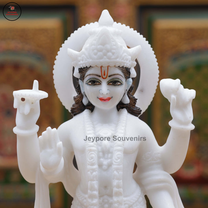 Handcrafted White Marble Lakshmi Narayan Standing Statue Set