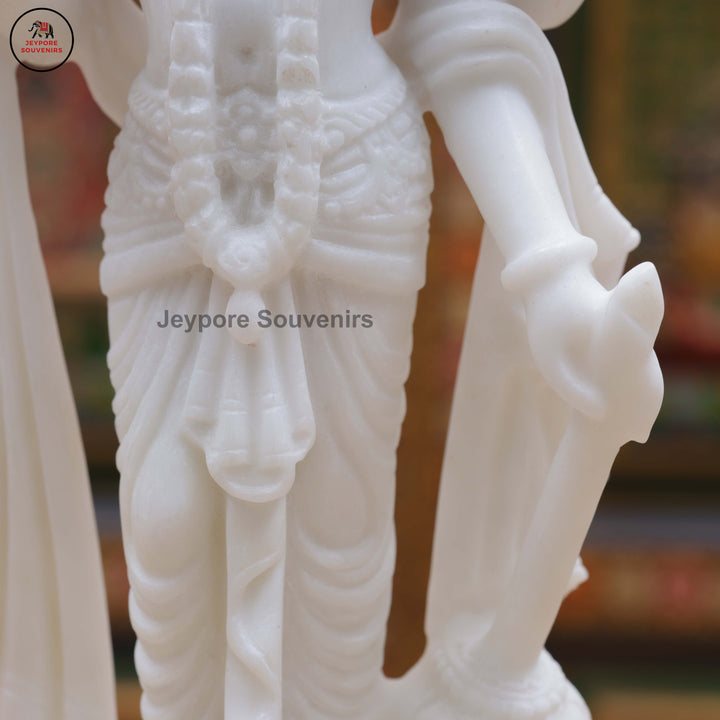 Handcrafted White Marble Lakshmi Narayan Standing Statue Set