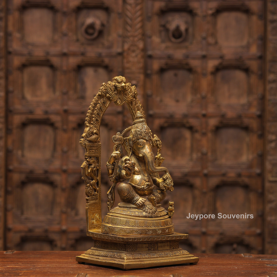 Handcrafted Brass Lord Ganesha Statue with Ornamental Arch